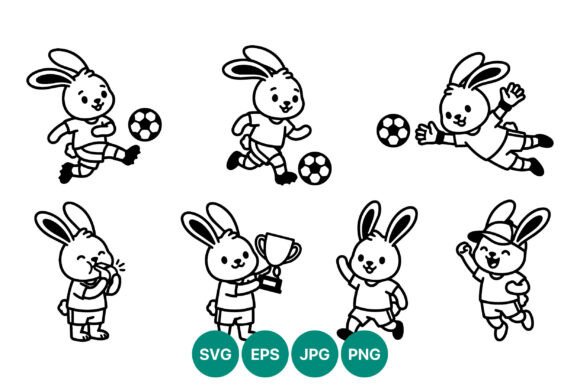 Cartoon Rabbit Soccer Graphics & Illustrations