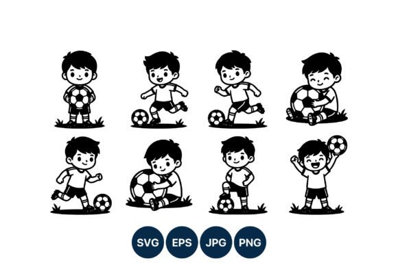 Cute Boy Soccer Vector Line Art: Illustrations & Graphics