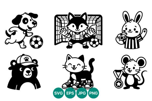 Cute Cartoon Animals Playing Soccer