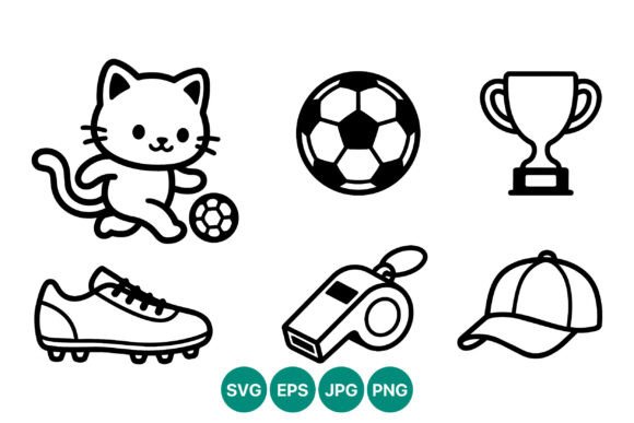 Cute Cat Playing Soccer Vector Icons