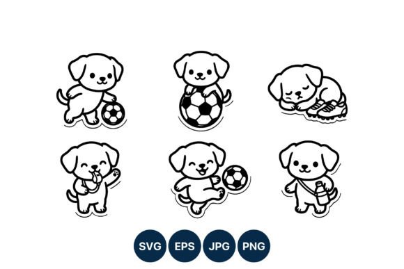 Playful Puppy Soccer Line Art Illustrations & Graphics
