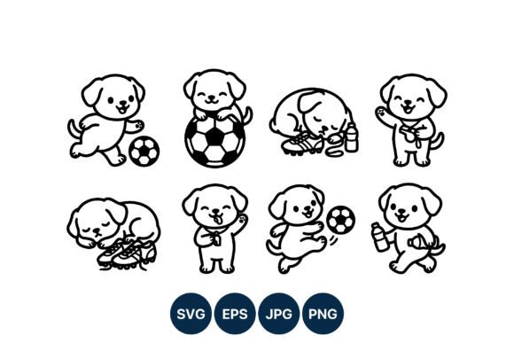Puppy Playing Soccer Black White Art Graphics & Illustrations