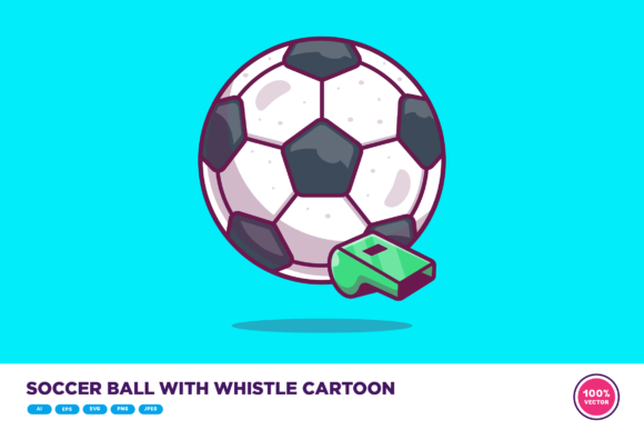 Reviewing the Soccer Ball with Whistle Cartoon Graphic
